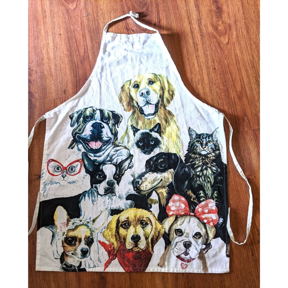 Full Length Apron Dogs Cats Smock Dei  100%  Cotton Pug Siamese Frenchie 10 Dif